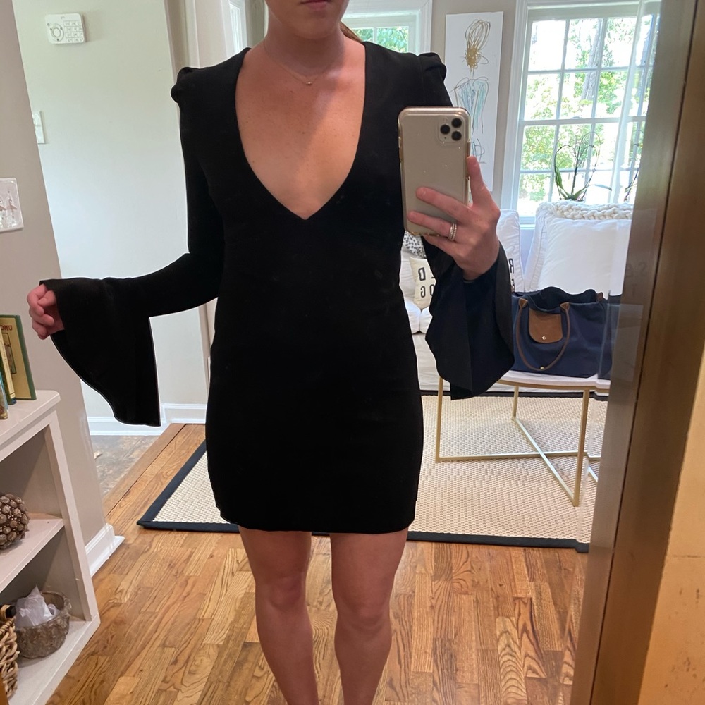 FP Deep-V Bell sleeve Mini Dress